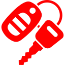 Red car key and key fob on a white background