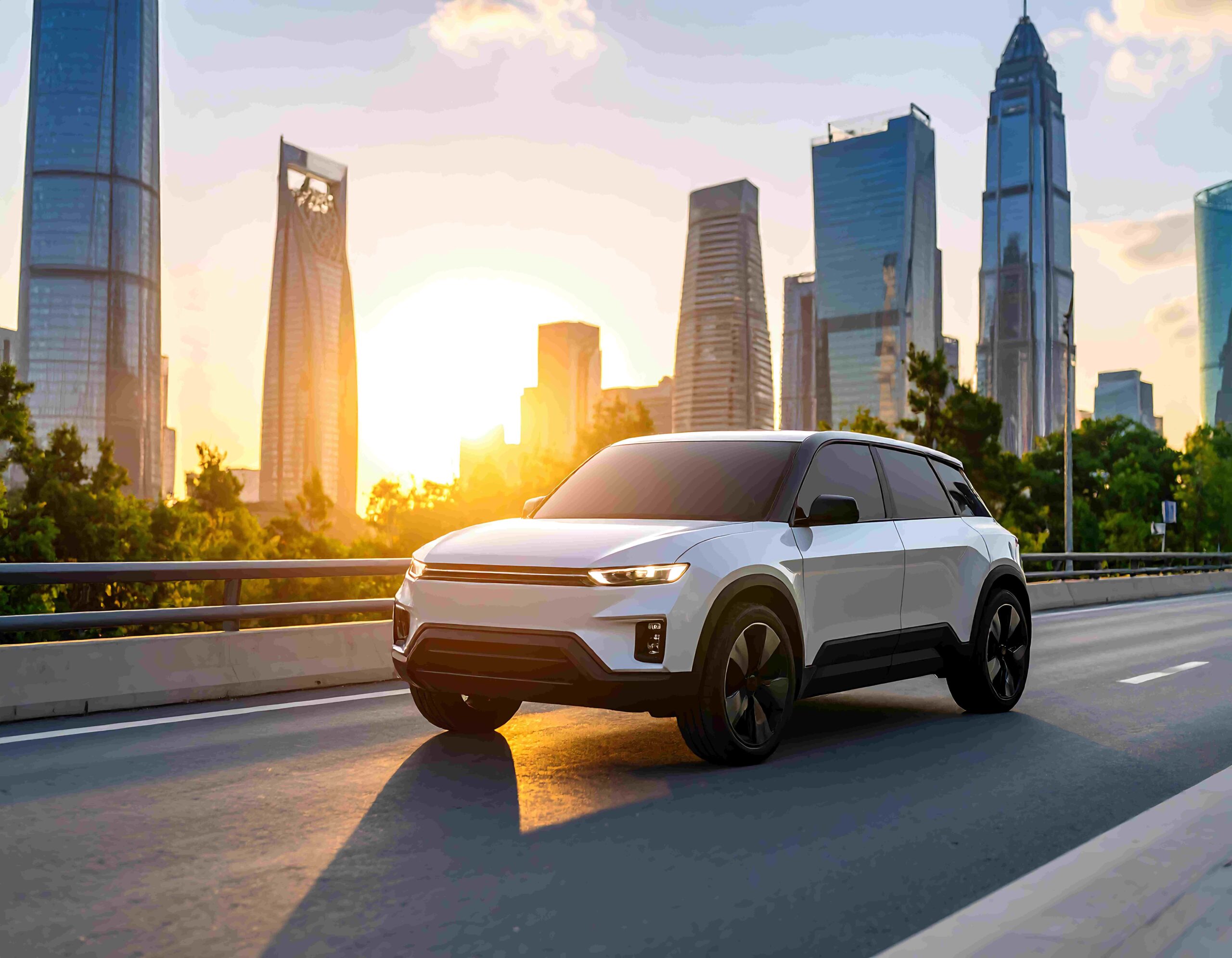 Modern white SUV rental parked in Toronto for affordable Canada travel and road trips