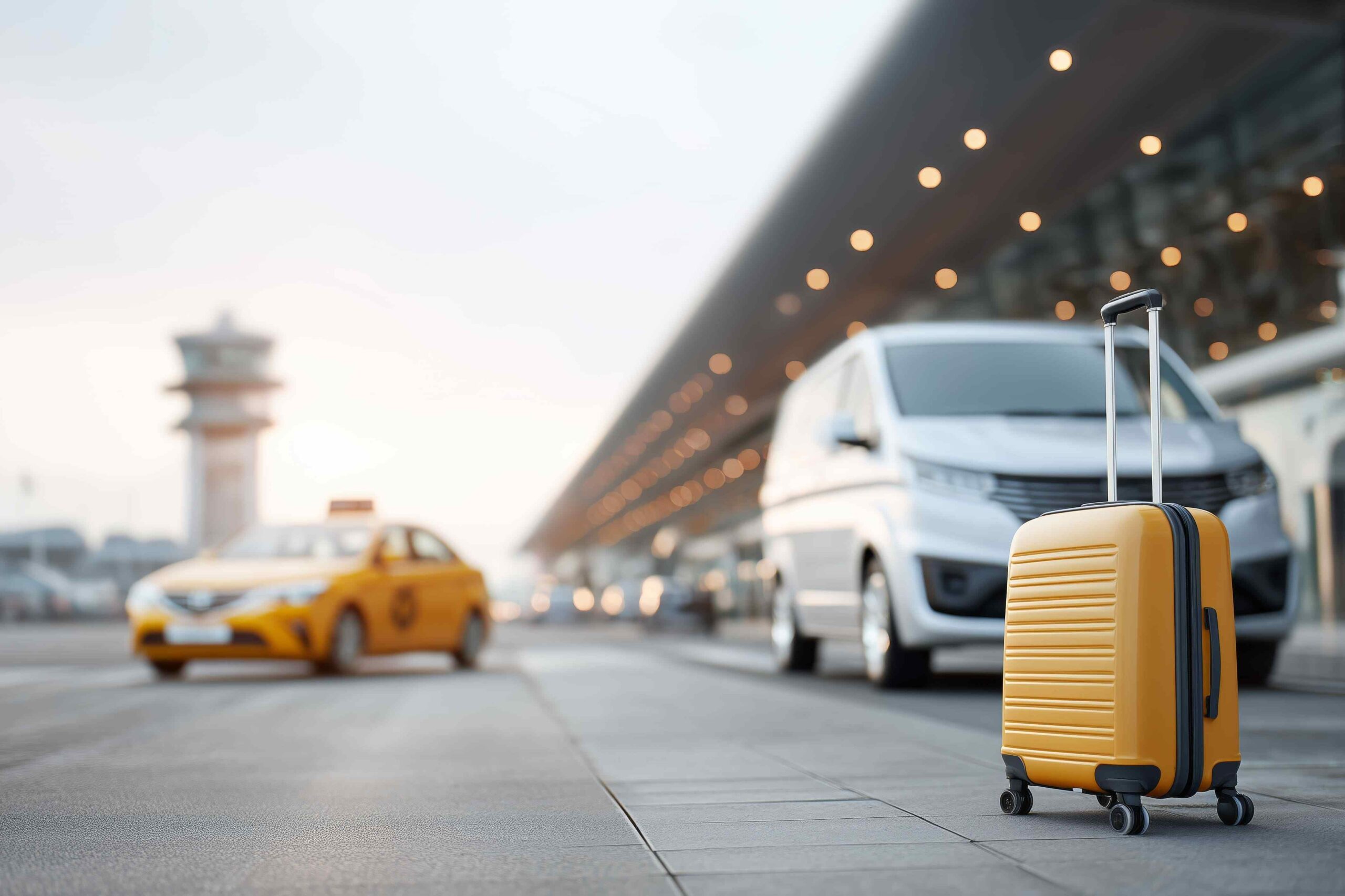 Travelers using airport shuttle service for off site car rental pickup at YYC