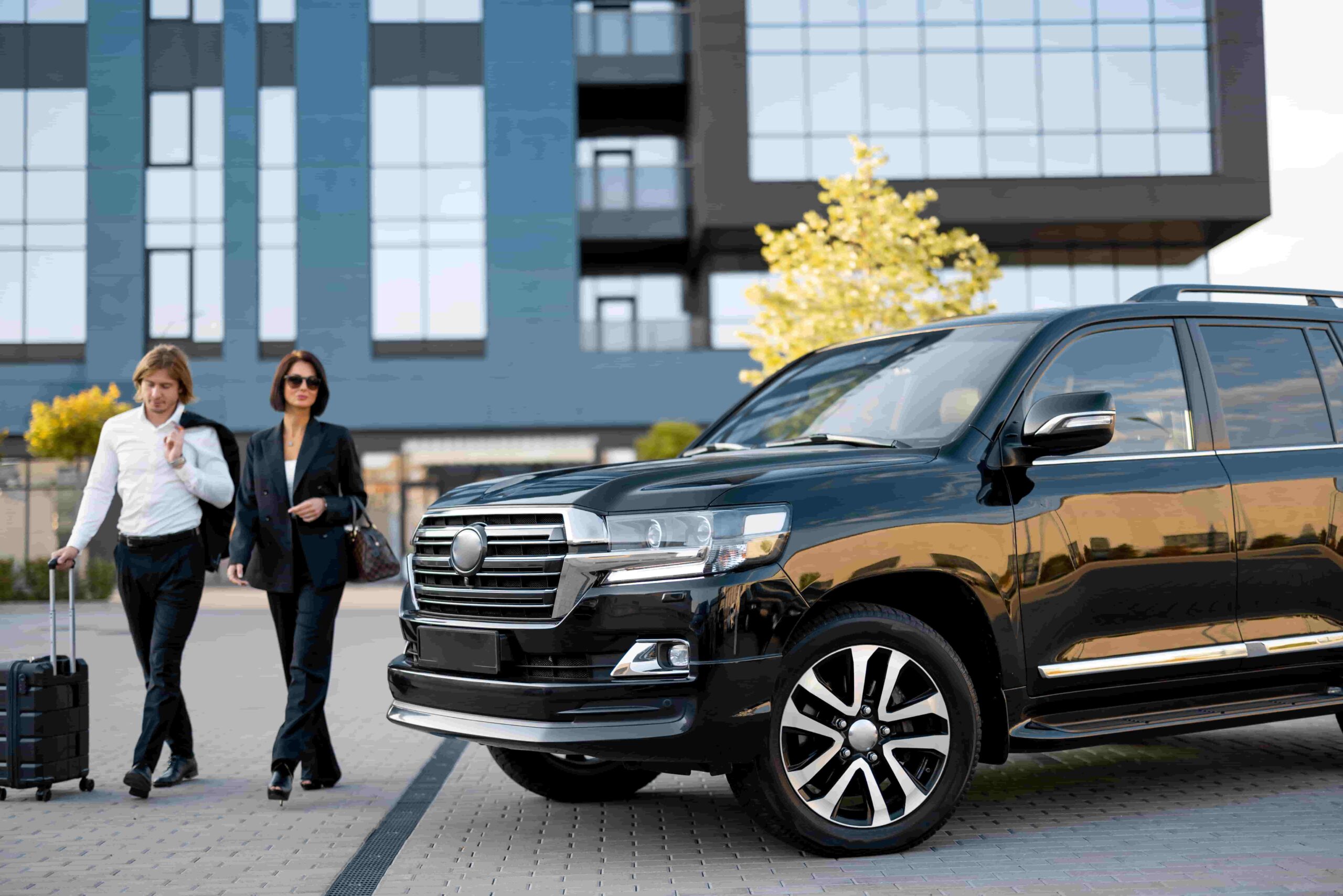 Traveler using airport shuttle transportation for car rental pickup near Toronto Pearson Airport