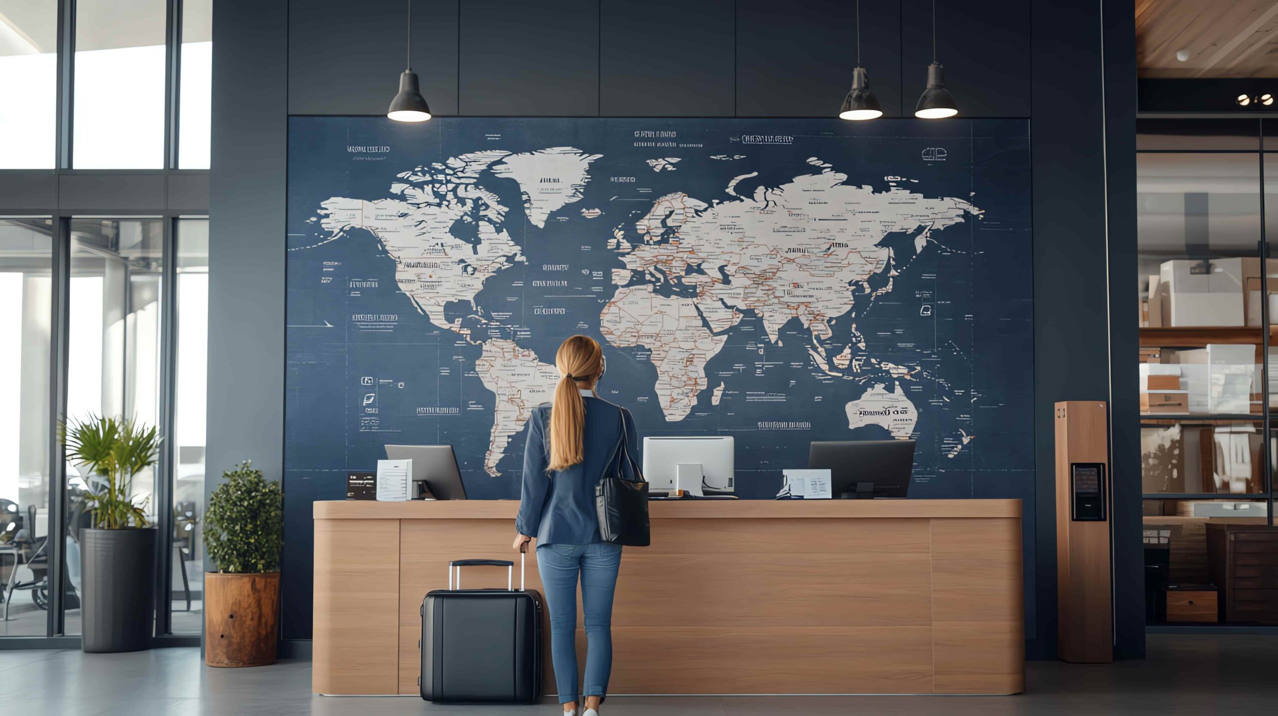 Business traveler using airport shuttle to rental car location