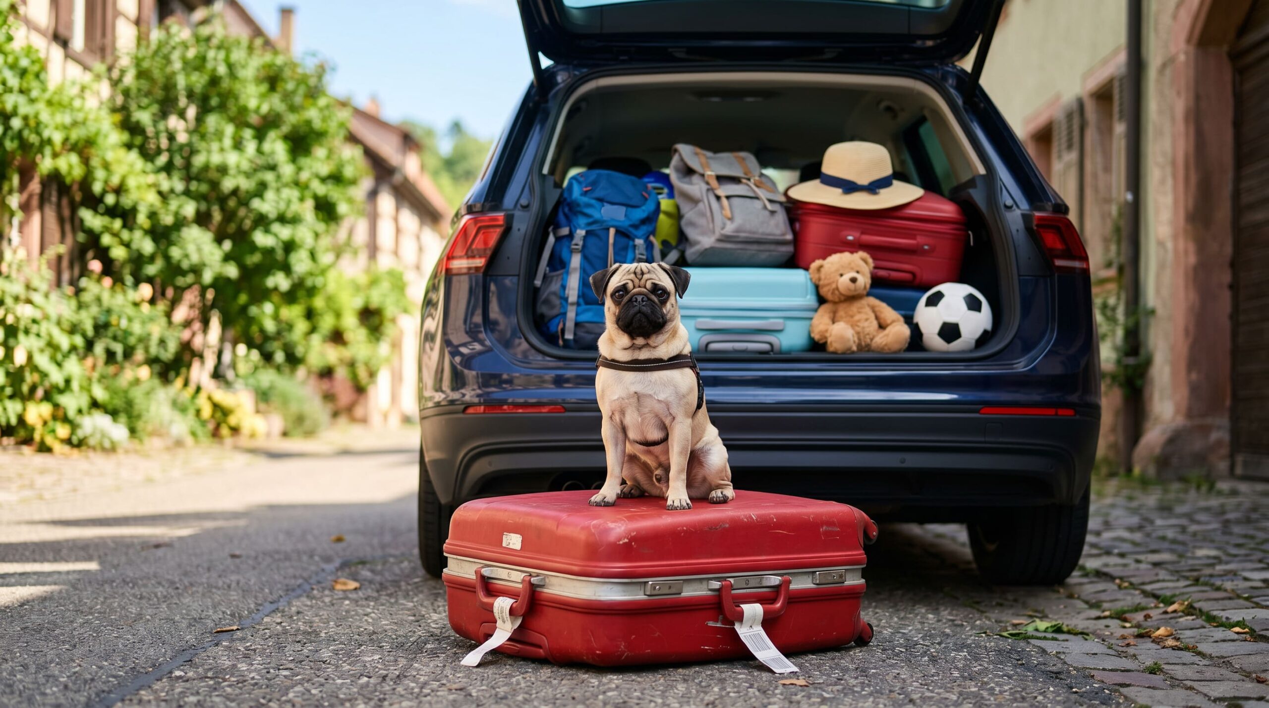 Summer road trip car rental packed with luggage travel gear and road trip essentials