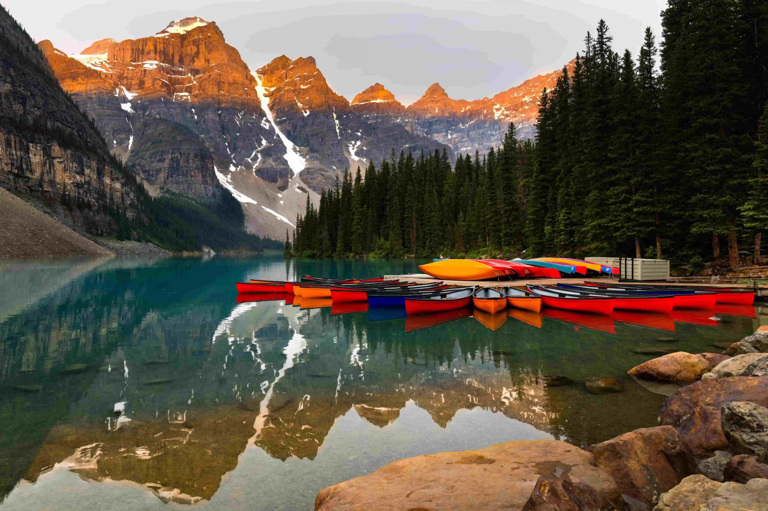 Fall in Banff with golden larches and Rocky Mountain peaks