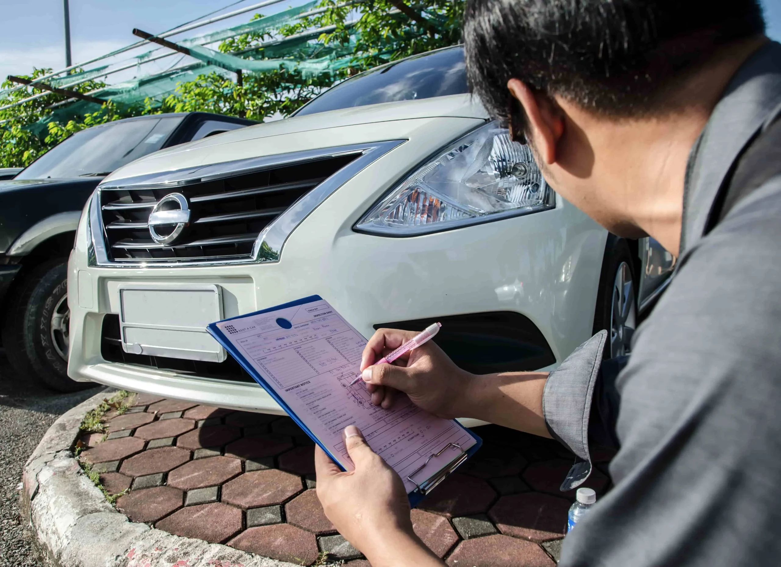 Long-distance road trip rental car inspection
