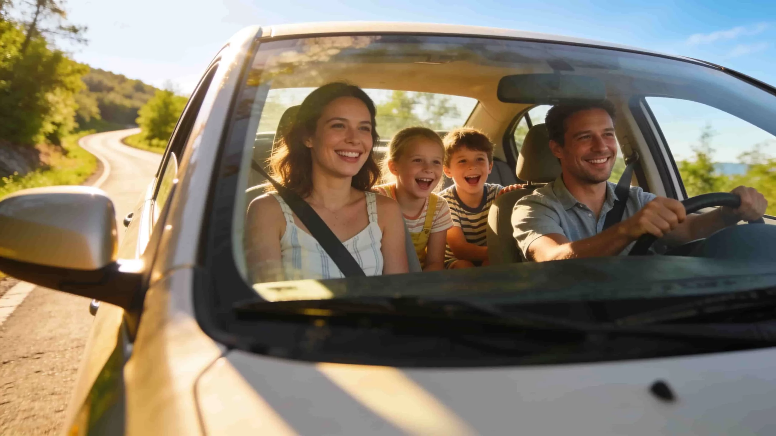 Thanksgiving car rental SUV with family luggage and gifts