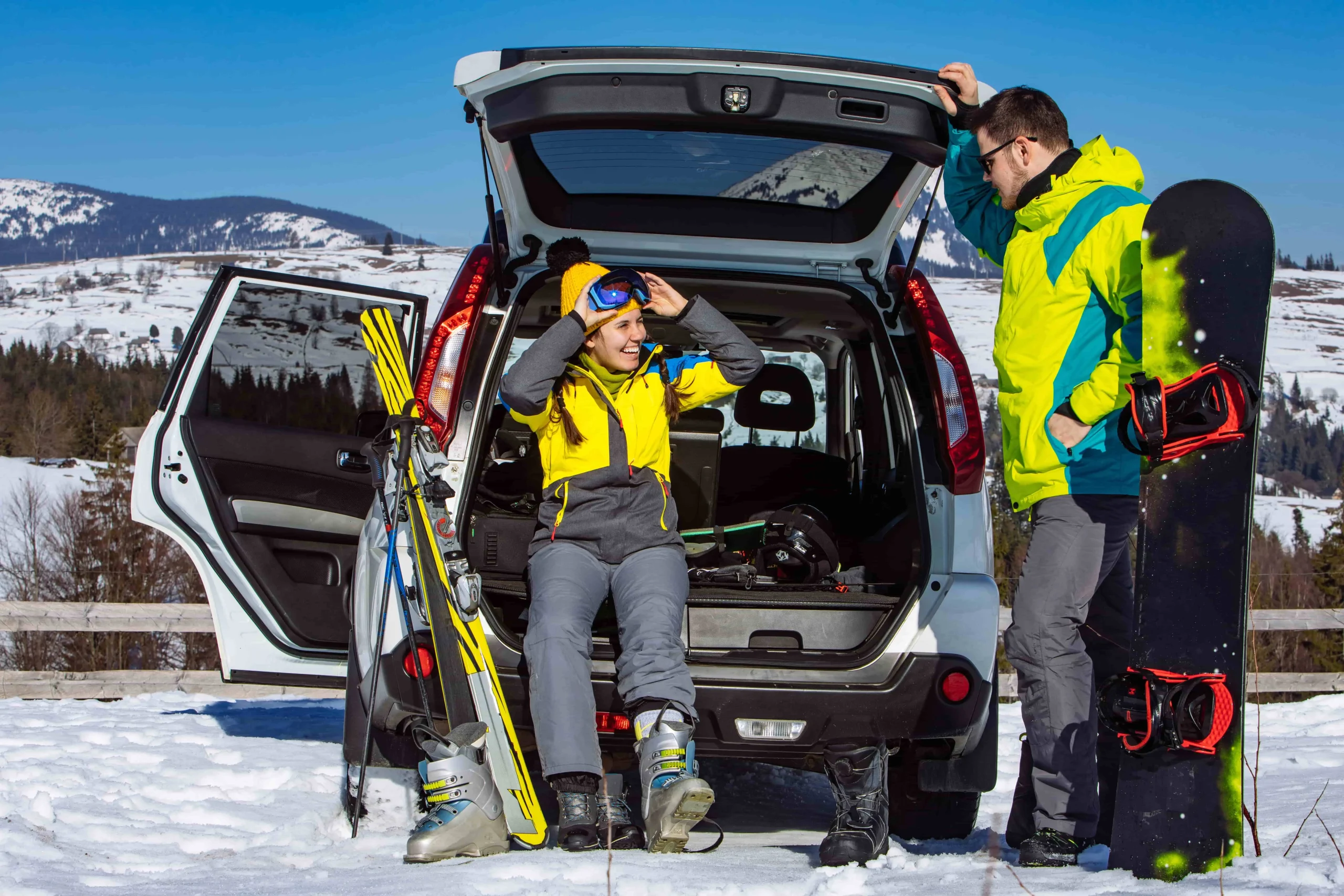 Rockies ski trip car rental with space for skis, snowboards, luggage and winter clothing