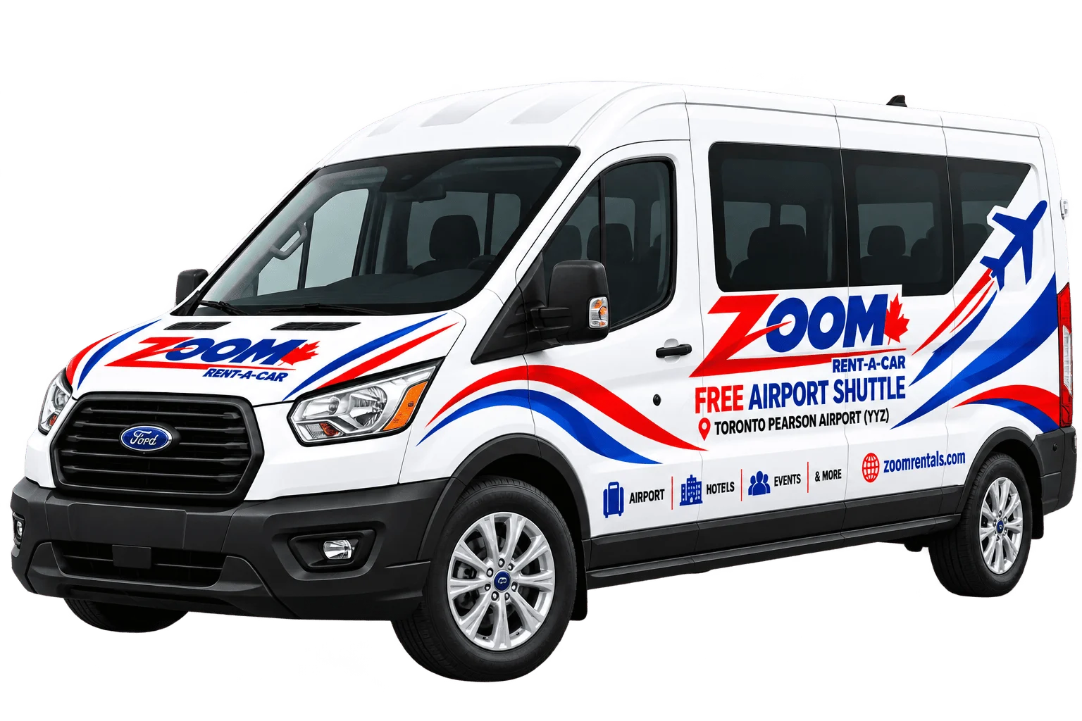 Zoom Rent A Car shuttle van for Toronto Pearson Airport customers