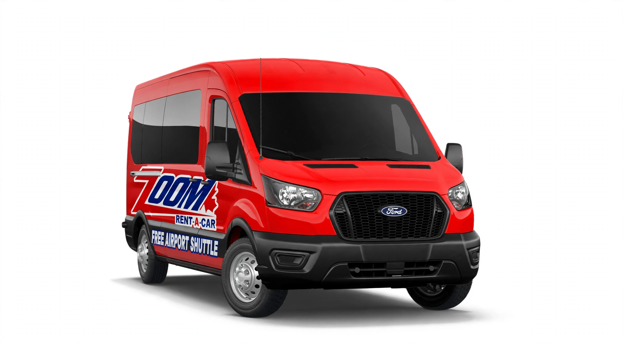 Red Zoom Rent A Car shuttle van for Toronto Airport customers
